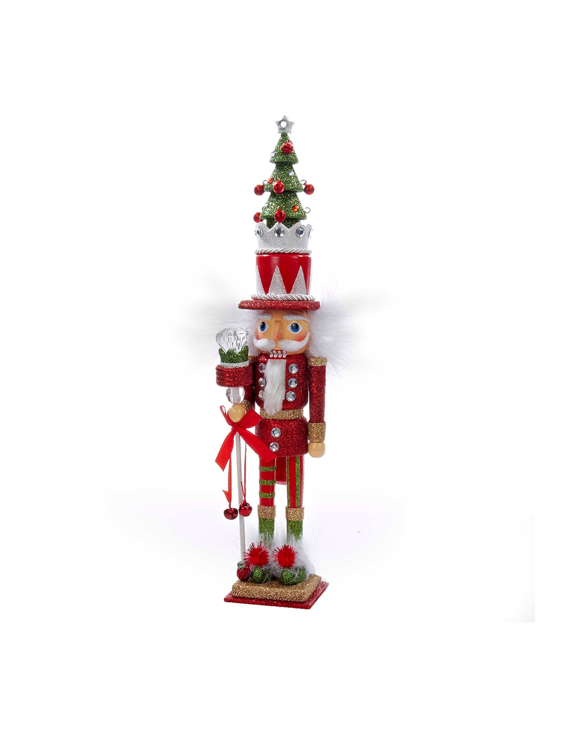 Natale: Schiaccianoci Di Legno Tradizionali Con L'albero Dietro