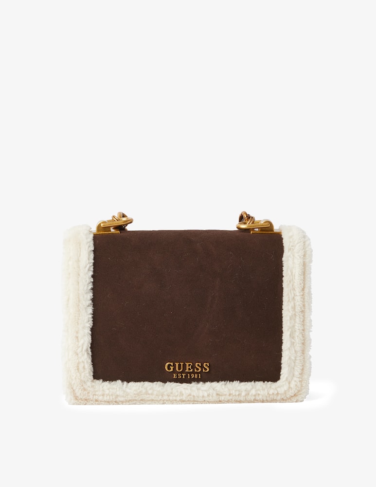 rinascente Guess Abey suede crossbody flap bag - Brown