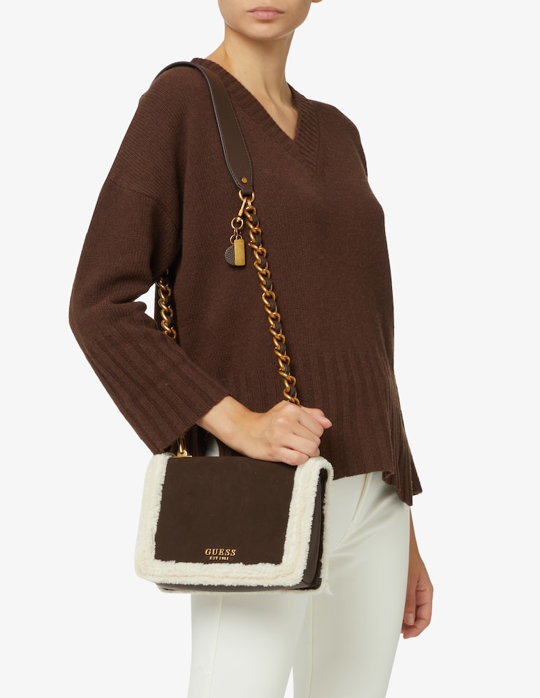 rinascente Guess Abey suede crossbody flap bag - Brown