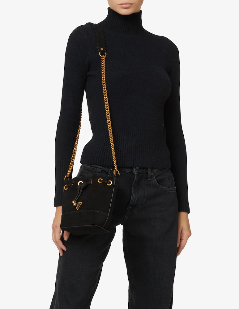 rinascente Guess Kaoma suede micro bucket bag - Black