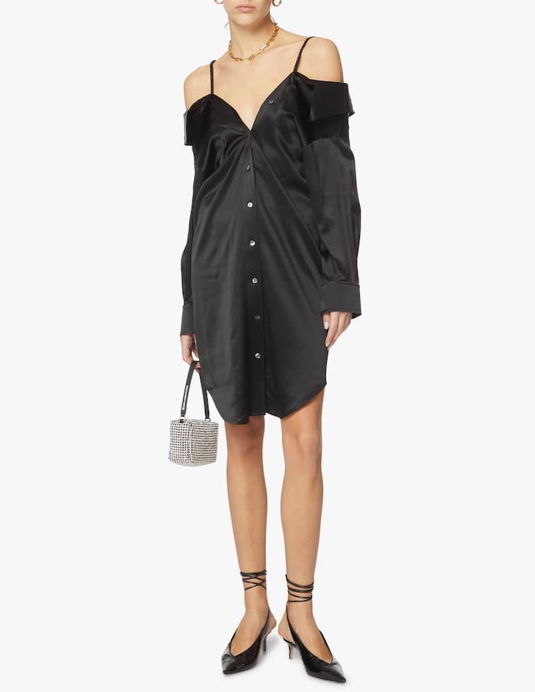 Alexander Wang Vestito chemisier con spalle scoperte in seta - nero - immagine 1 Alexander Wang Vestito chemisier con spalle scoperte in seta - nero - immagine 1