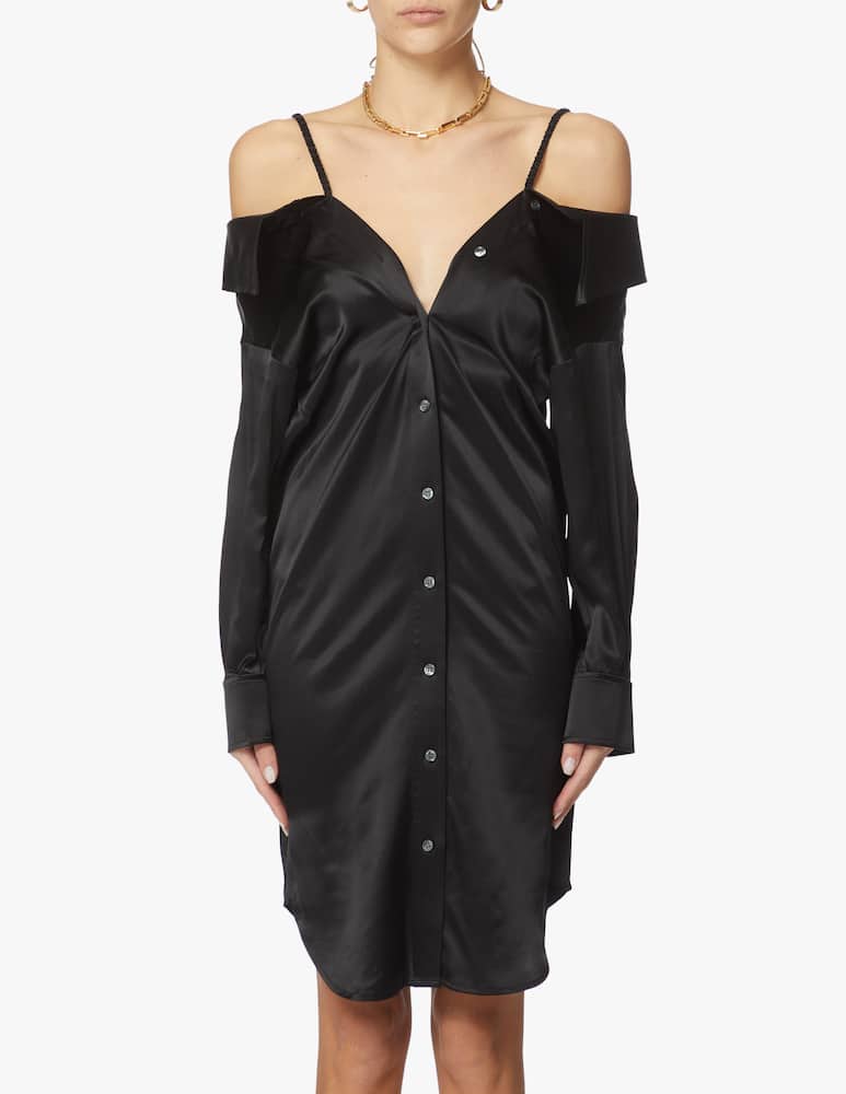 Alexander Wang Vestito chemisier con spalle scoperte in seta - nero - immagine 2 Alexander Wang Vestito chemisier con spalle scoperte in seta - nero - immagine 2