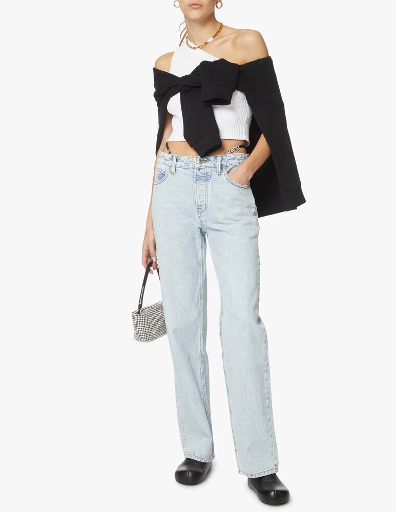 rinascente Alexander Wang Straight jeans with logo strap and rhinestones - light blue