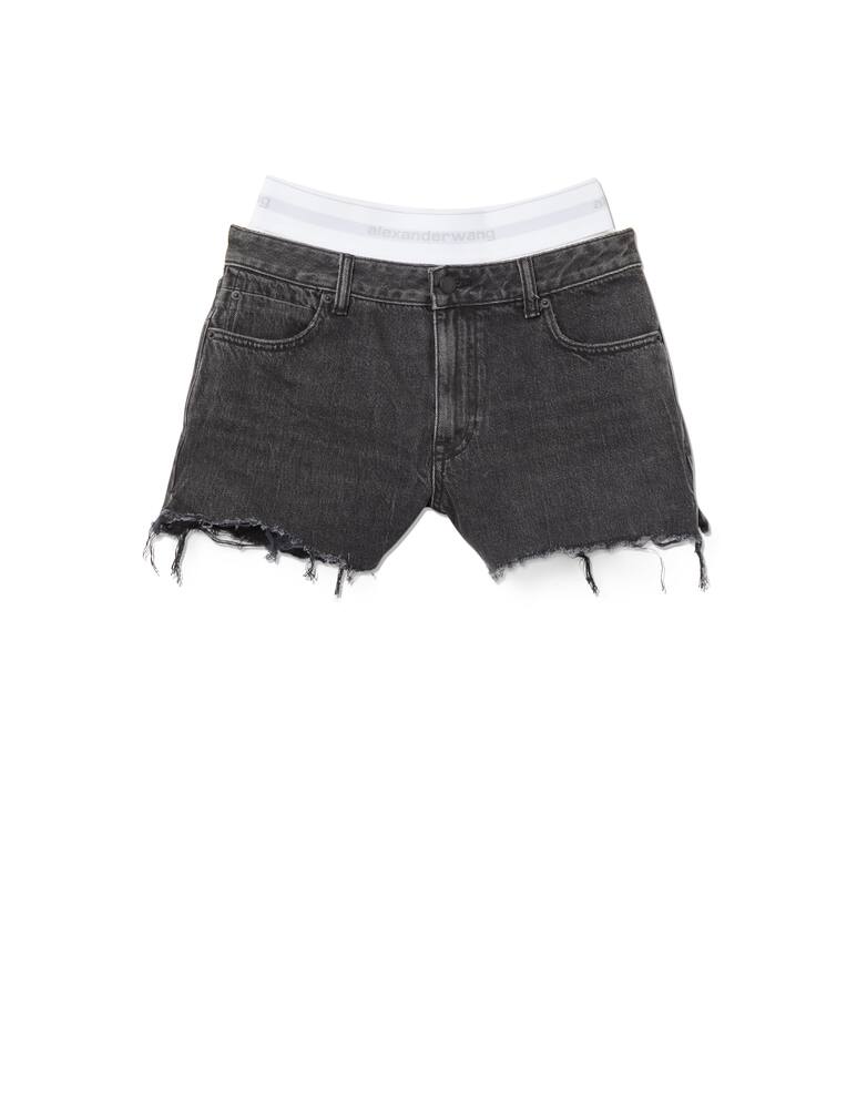rinascente Alexander Wang Denim shorts with elasticated boxer style hem logo - black