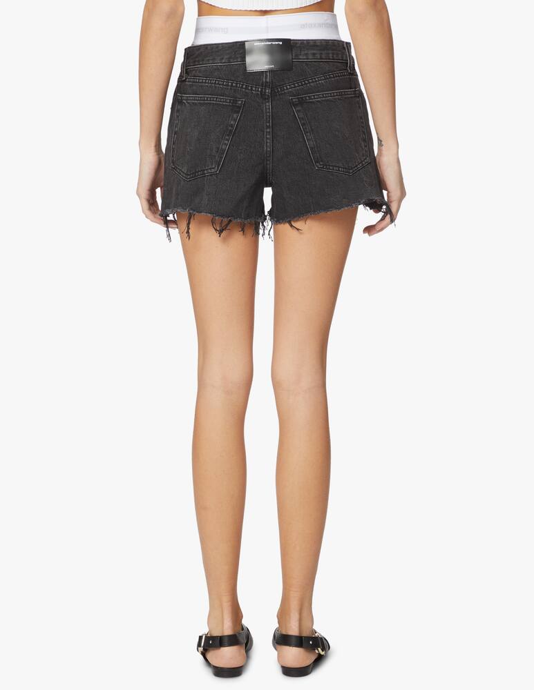 rinascente Alexander Wang Denim shorts with elasticated boxer style hem logo - black