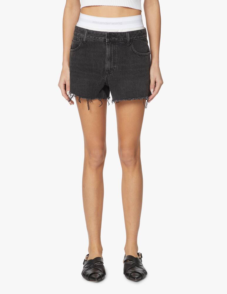 rinascente Alexander Wang Denim shorts with elasticated boxer style hem logo - black