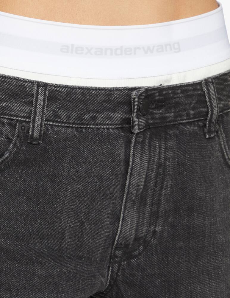 rinascente Alexander Wang Denim shorts with elasticated boxer style hem logo - black