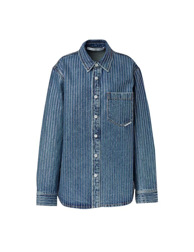 rinascente Alexander Wang Oversized cotton shirt with crystals - blue