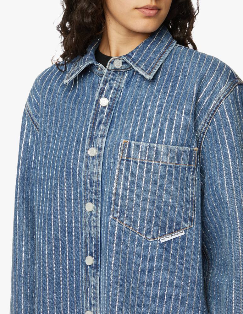 rinascente Alexander Wang Oversized cotton shirt with crystals - blue