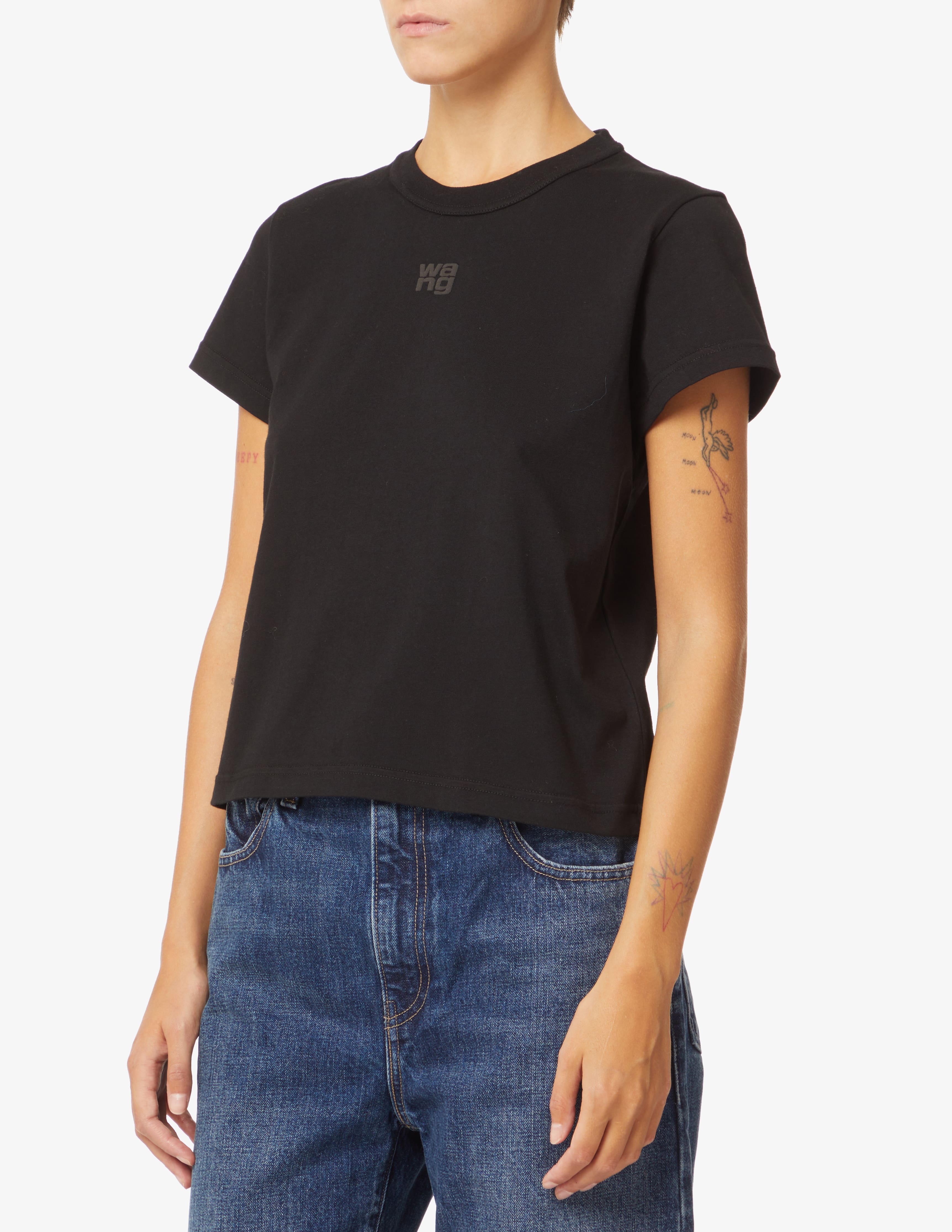 【ALEXANDER WANG】DISTRESSED MUSCLE TEE S Alexander Wang: Gray Unisex Distressed Logo Oversized Muscle