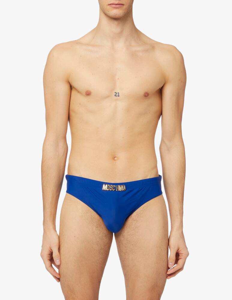 rinascente Moschino Slip logo lettering metal - blu