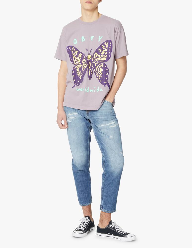 Obey T-shirt social butterfly heavyweight - violet - picture 2 Obey T-shirt social butterfly heavyweight - violet - picture 2