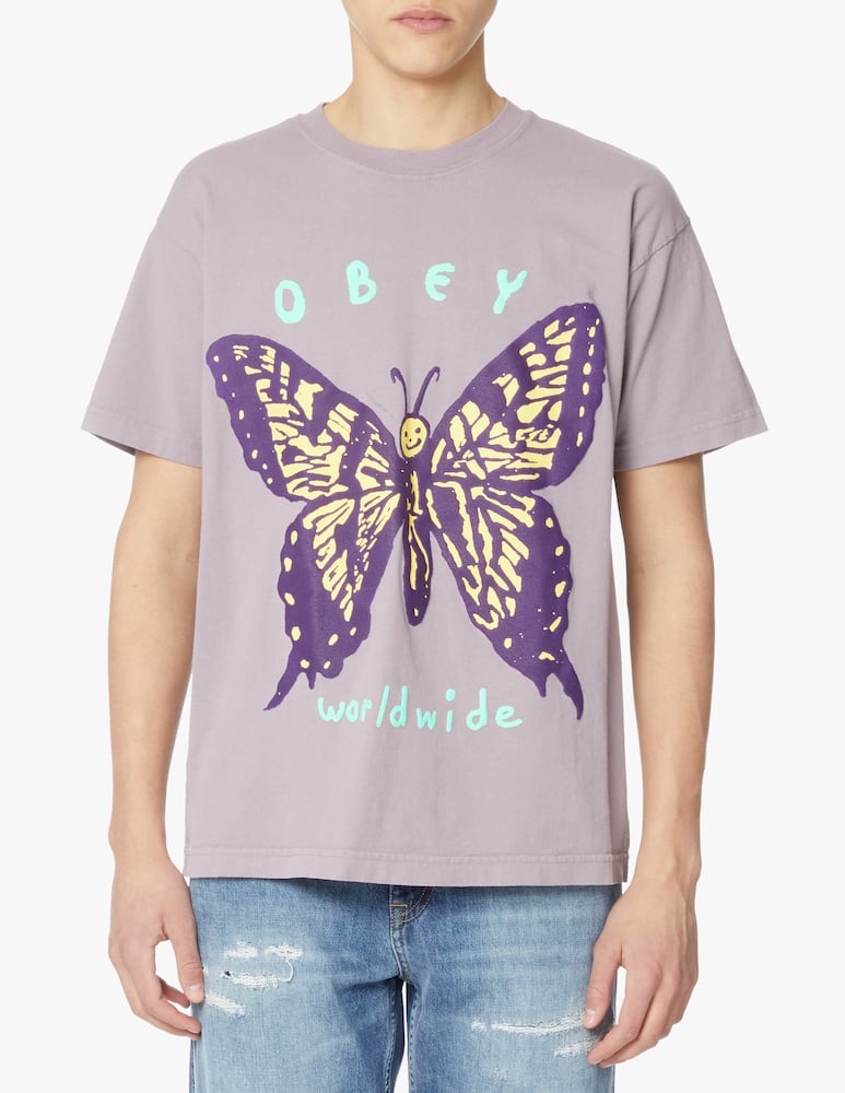 Obey T-shirt social butterfly heavyweight - violet - picture 1 Obey T-shirt social butterfly heavyweight - violet - picture 1
