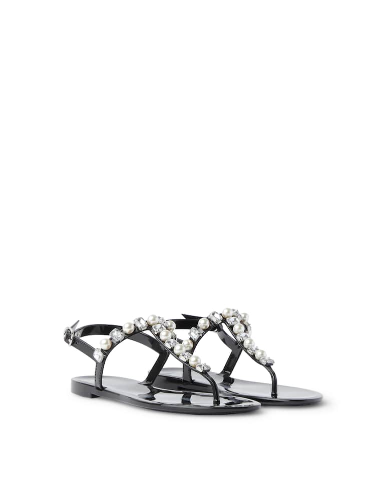 rinascente Stuart Weitzman Goldie Jelly Pearls flat sandals - black