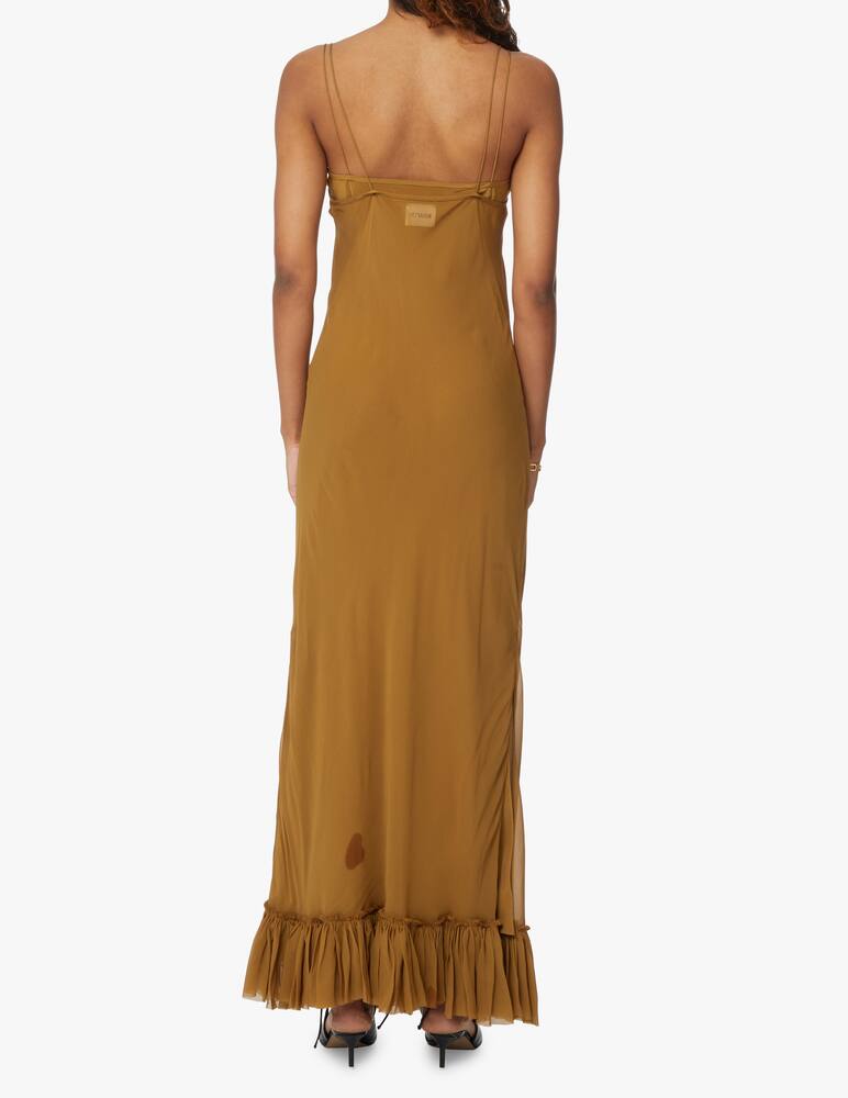 rinascente Khaite Abito lungo in seta con frange Alix - marrone