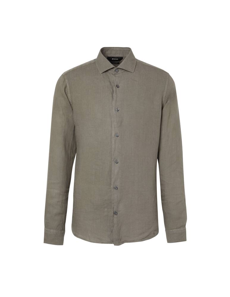 rinascente Zegna Camicia manica lunga lino tinto capo - verde