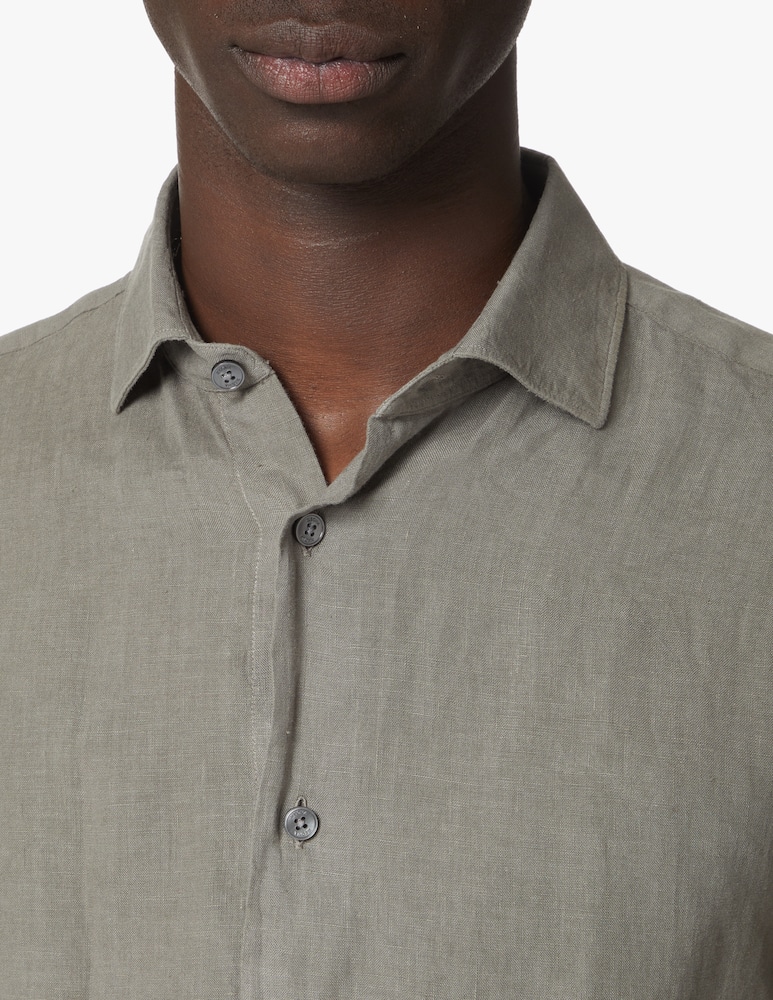 rinascente Zegna Camicia manica lunga lino tinto capo - verde