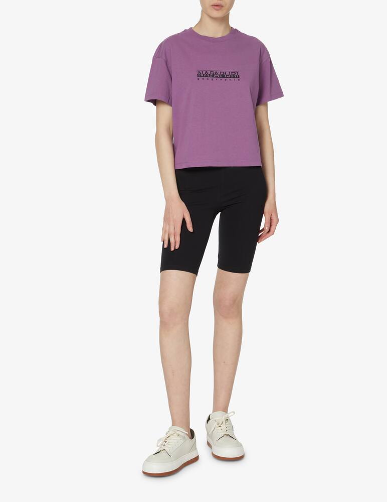 rinascente Napapijri Cropped cotton t-shirt with mini logo - violet