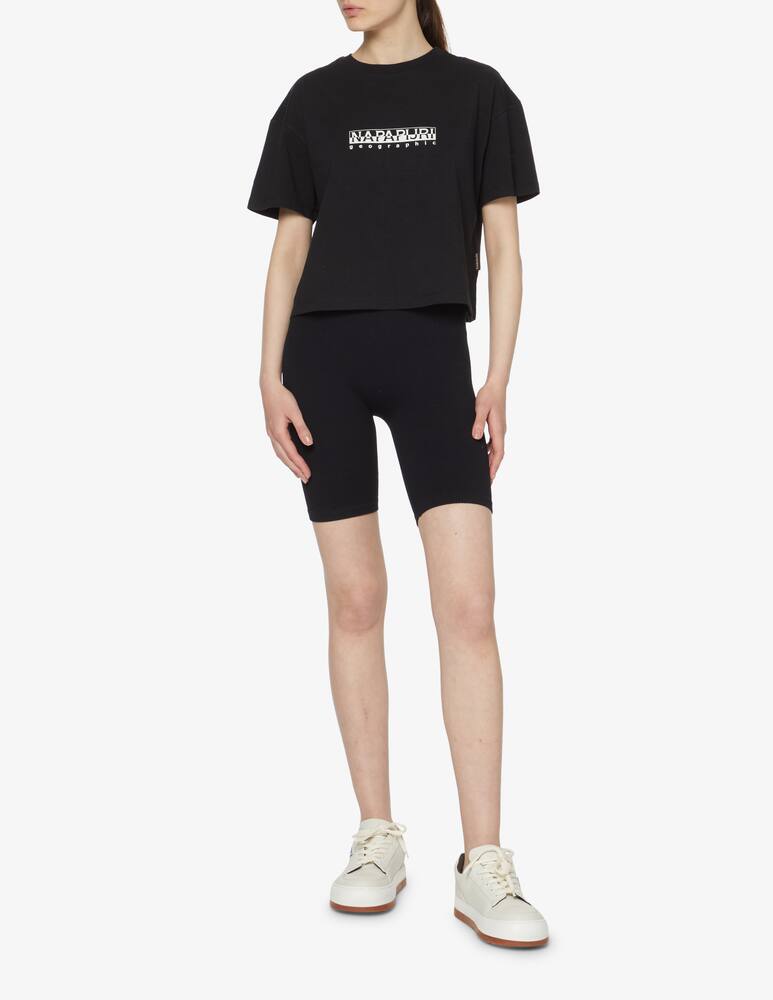 rinascente Napapijri Cropped cotton t-shirt with mini logo - black