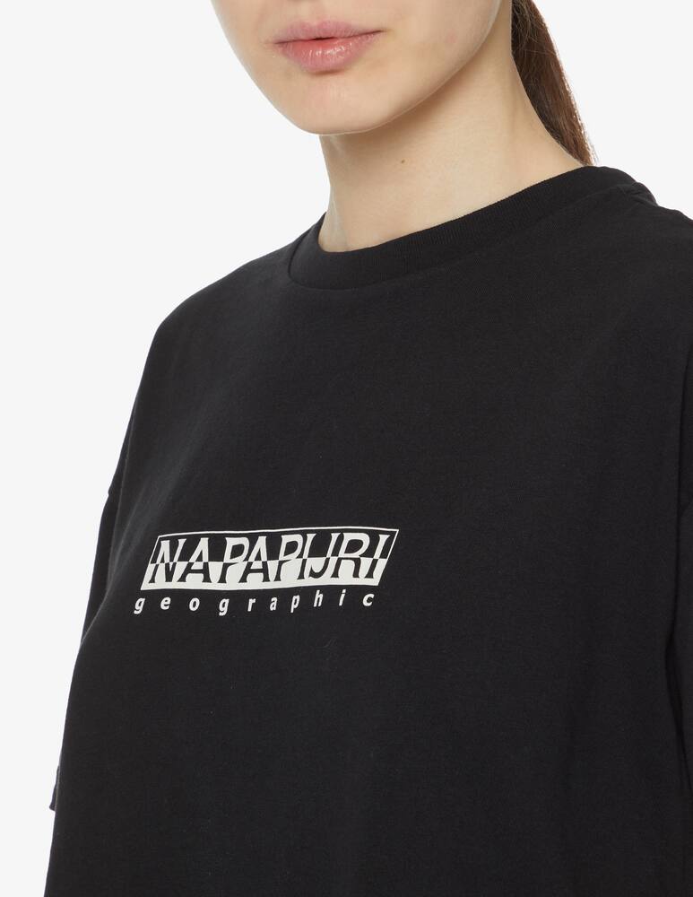 rinascente Napapijri Cropped cotton t-shirt with mini logo - black