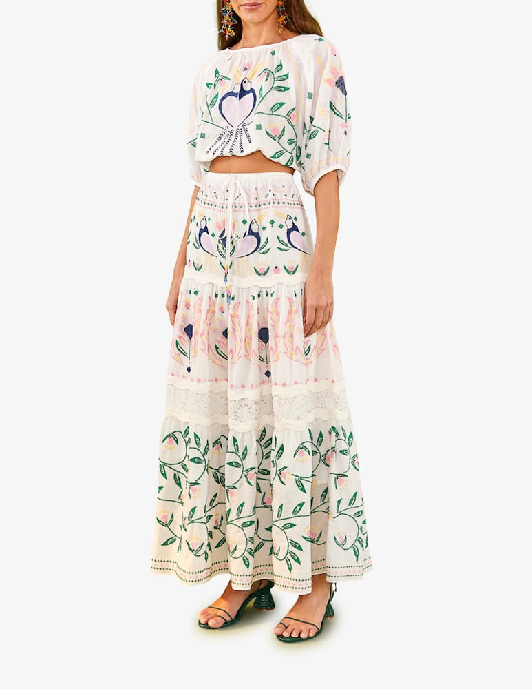 rinascente Farm Rio Summer garden embroidered maxi skirt