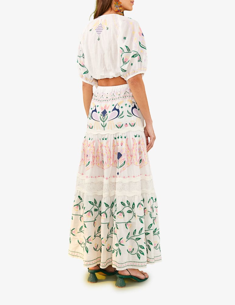 rinascente Farm Rio Summer garden embroidered maxi skirt