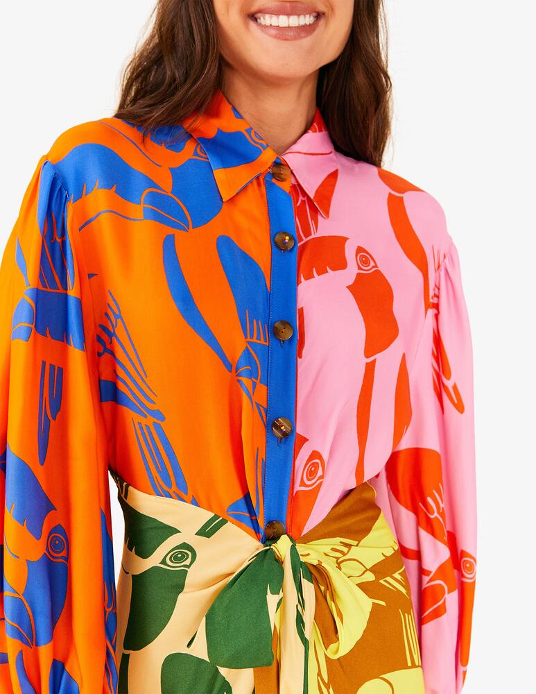 rinascente Farm Rio Mixed rainbow toucans midi dress