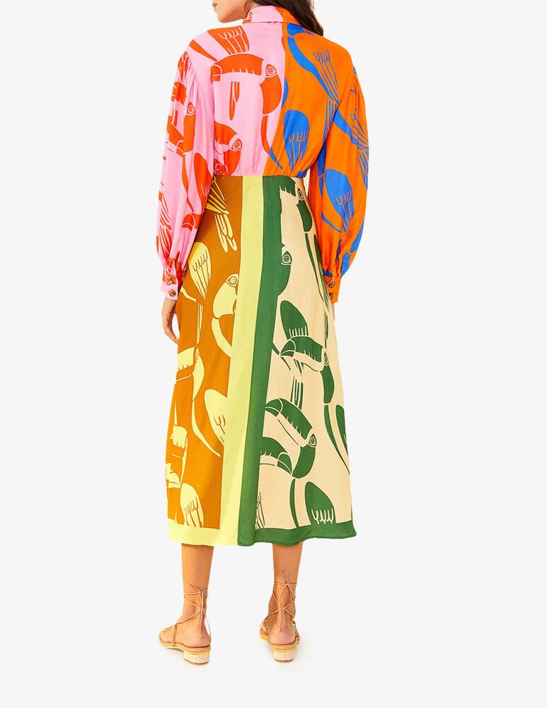 rinascente Farm Rio Mixed rainbow toucans midi dress