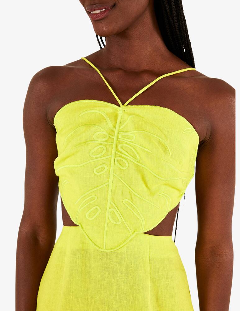 rinascente Farm Rio Lime green monstera midi dress