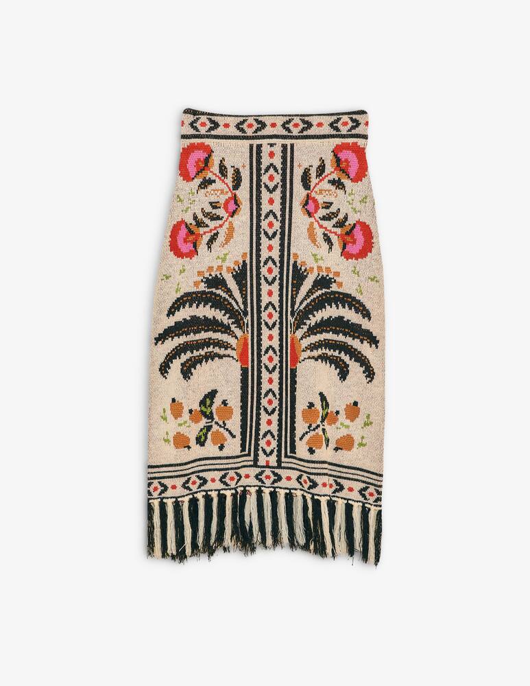 rinascente Farm Rio Palms paradise sand knit fringe midi skirt
