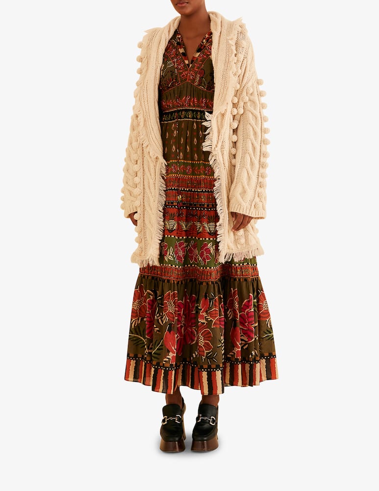 rinascente Farm Rio Khaki braided knit cardigan