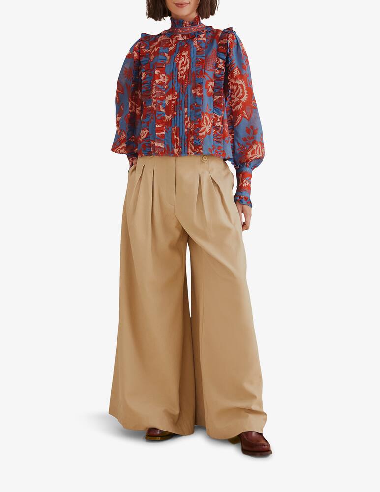 rinascente Farm Rio Blusa a maniche lunghe con volant in pizzo azzurro da giardino