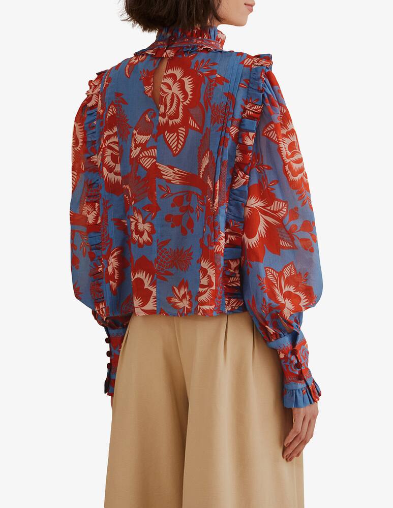 rinascente Farm Rio Blusa a maniche lunghe con volant in pizzo azzurro da giardino