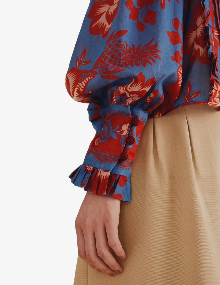 rinascente Farm Rio Blusa a maniche lunghe con volant in pizzo azzurro da giardino