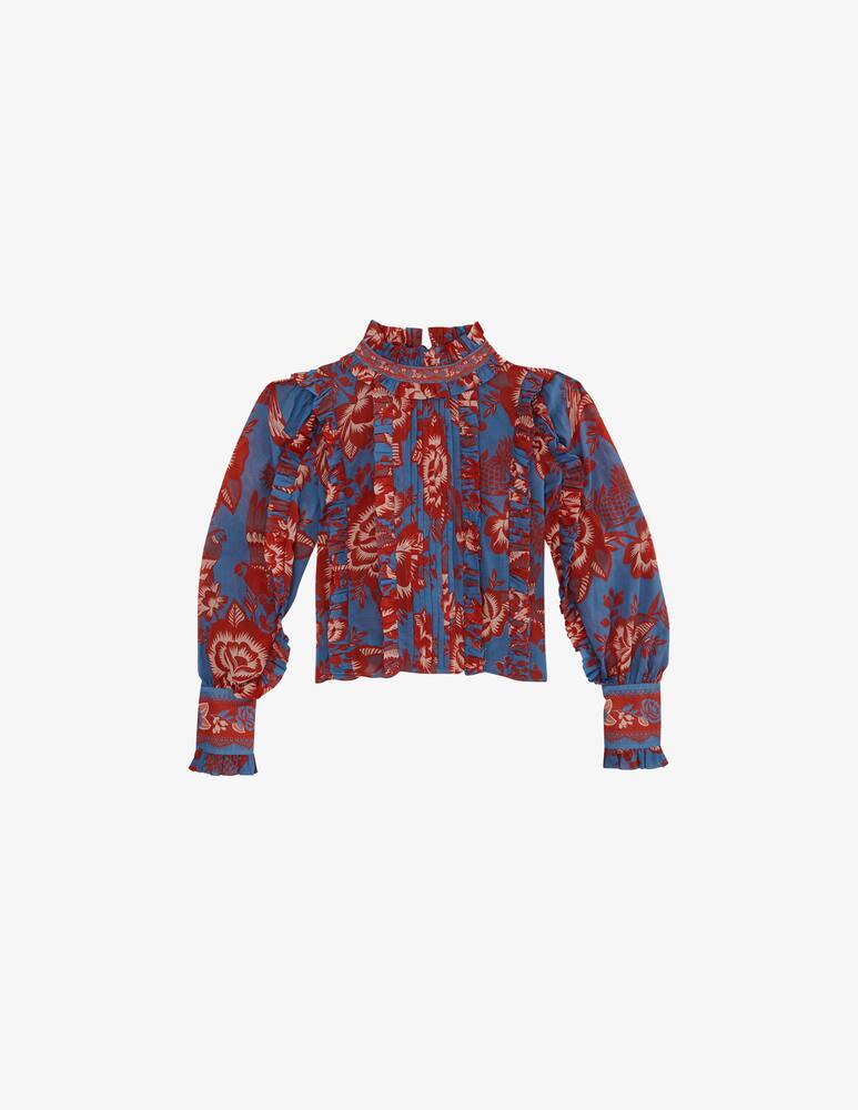 rinascente Farm Rio Blusa a maniche lunghe con volant in pizzo azzurro da giardino