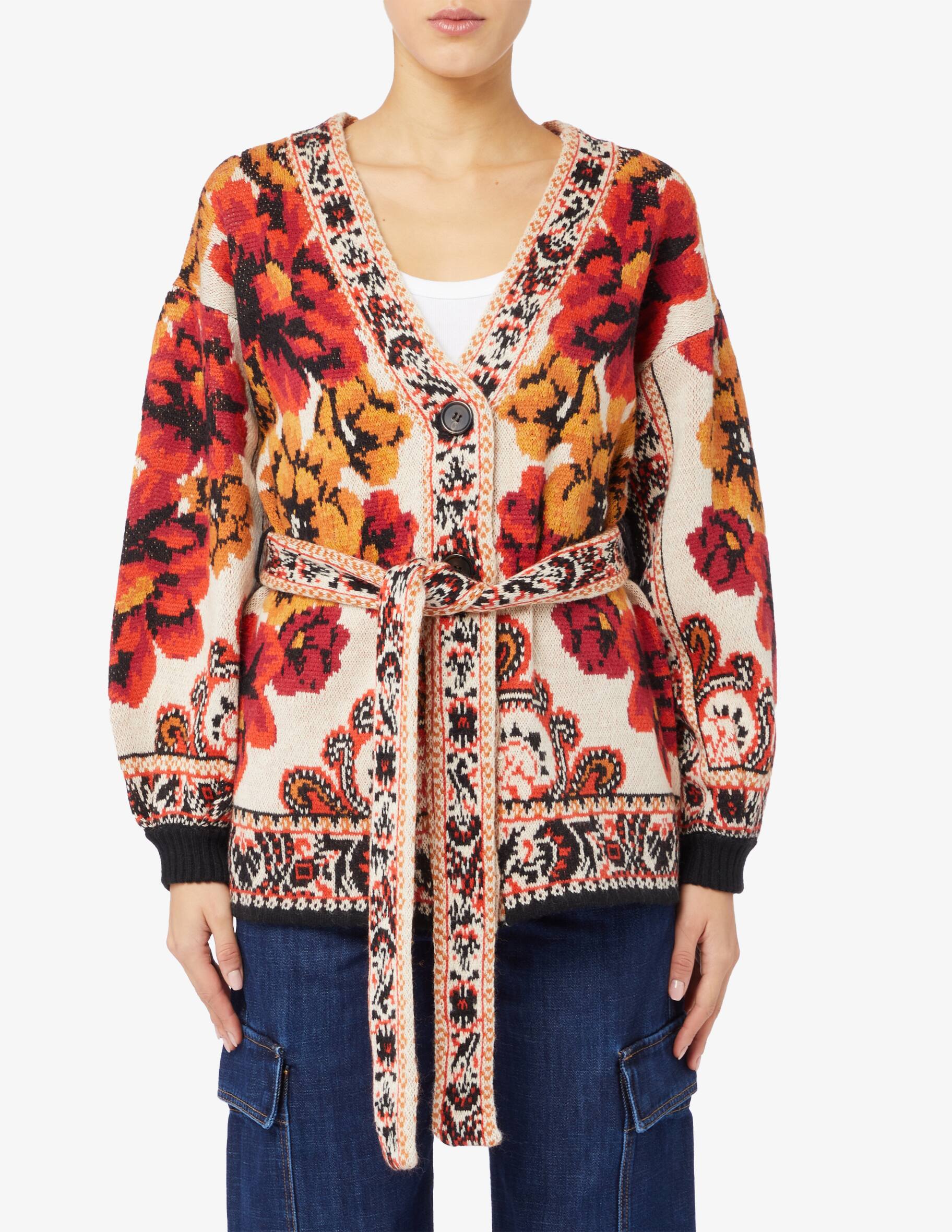 Shop Farm Rio Winter tapestry sand knit cardigan on Rinascente
