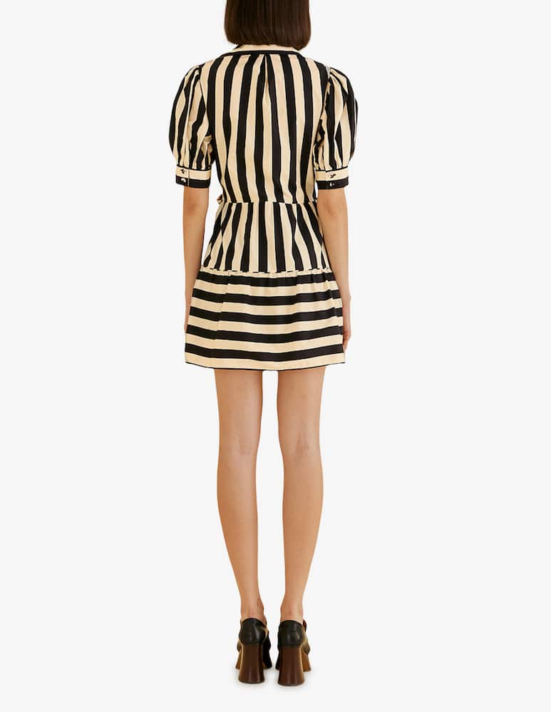 rinascente Farm Rio Miniabito nero a maniche corte a righe miste