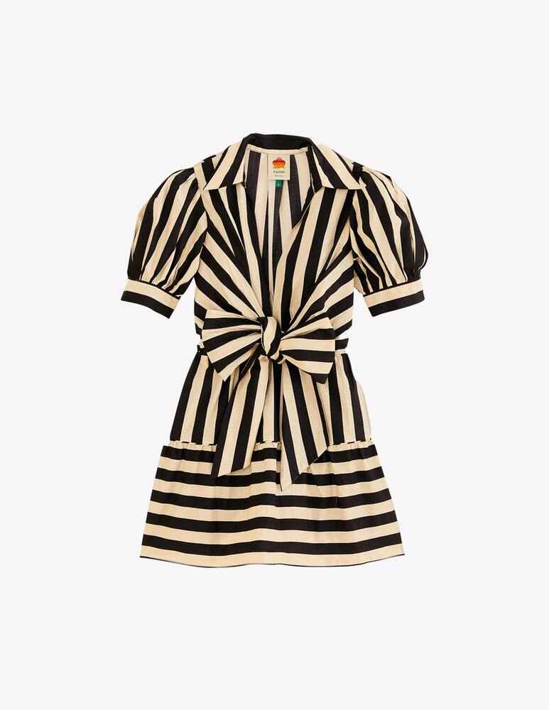 rinascente Farm Rio Miniabito nero a maniche corte a righe miste