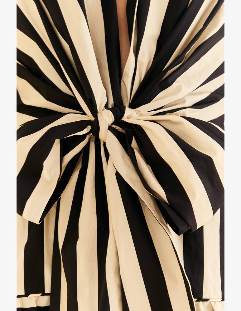 rinascente Farm Rio Miniabito nero a maniche corte a righe miste