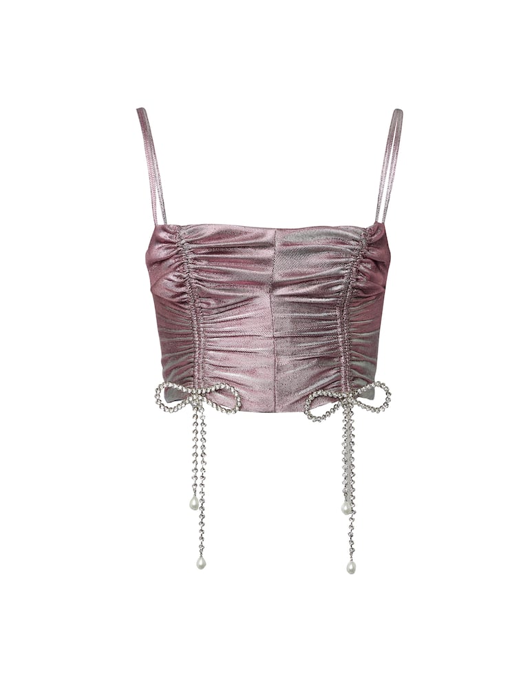 Area Crystal bow ruched crop top - picture 1 Area Crystal bow ruched crop top - picture 1