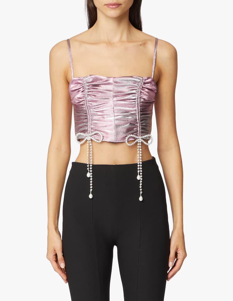 Area Crystal bow ruched crop top - picture 4 Area Crystal bow ruched crop top - picture 4