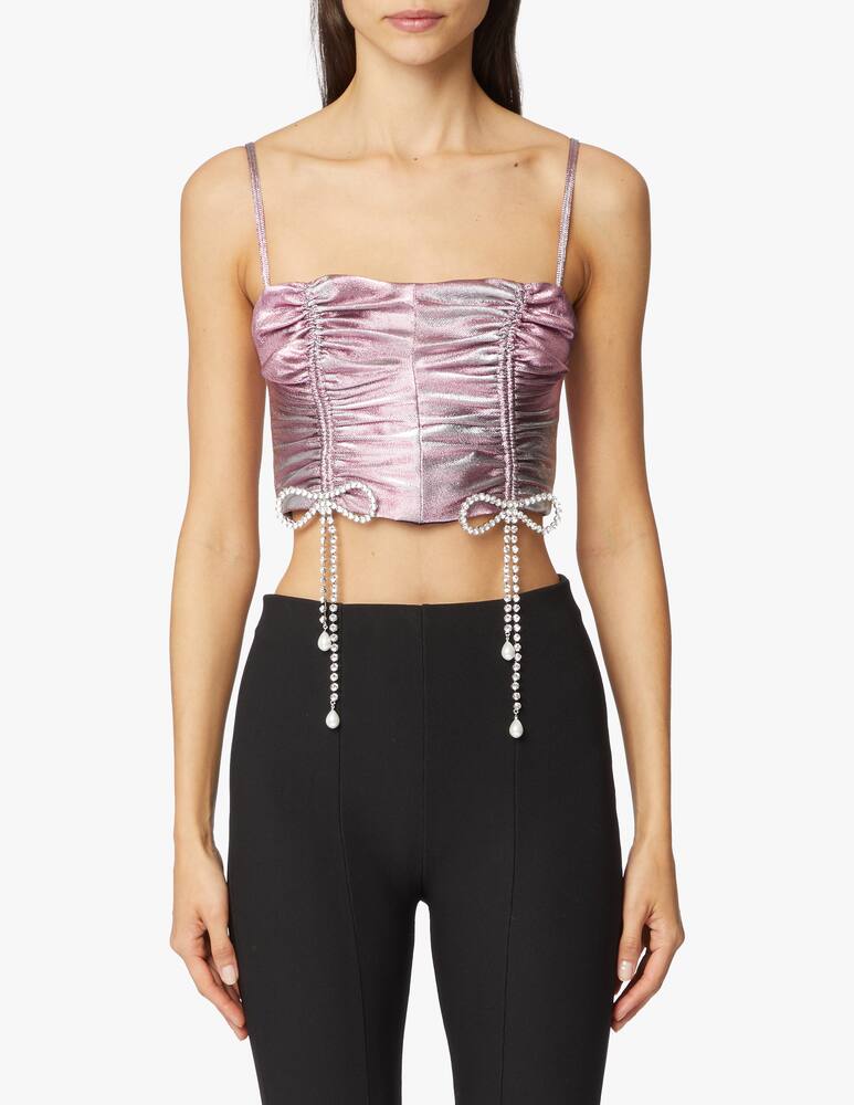 rinascente Area Top corto increspato con fiocco di cristallo