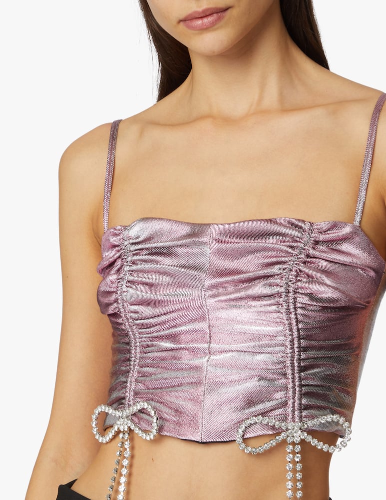 Area Crystal bow ruched crop top - picture 5 Area Crystal bow ruched crop top - picture 5