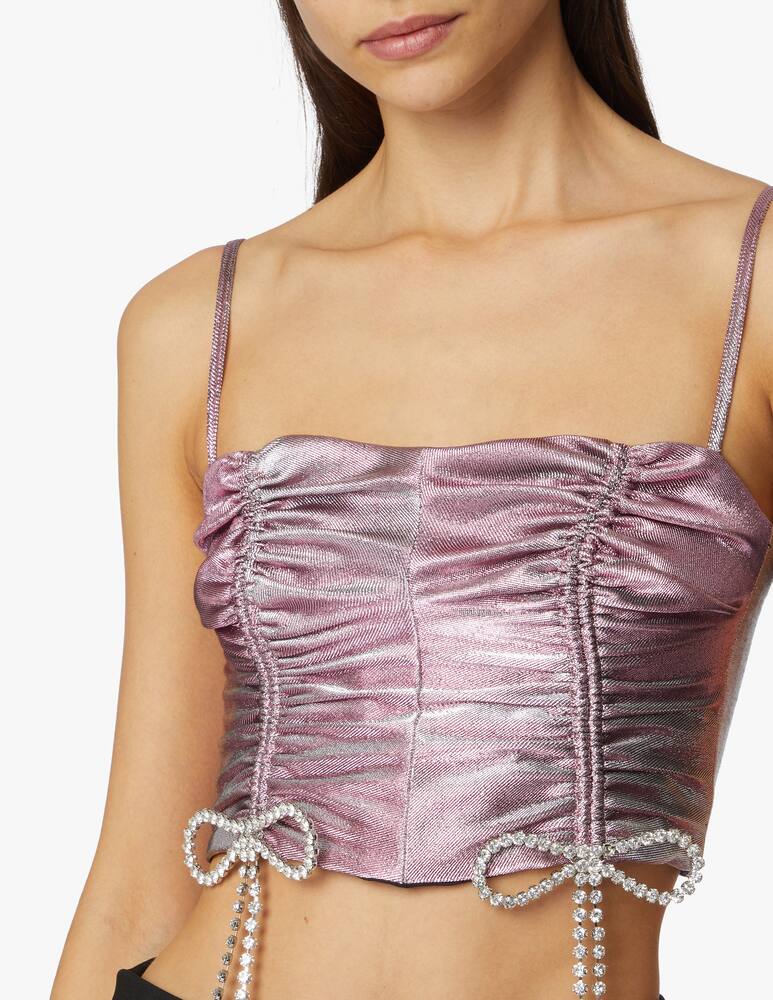 rinascente Area Top corto increspato con fiocco di cristallo