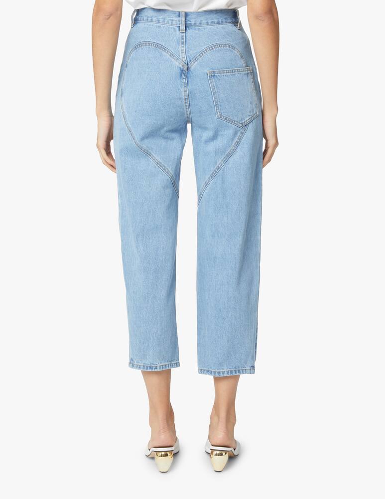 rinascente Area Jeans straight crpped con farfalla di cristalli - azzurro