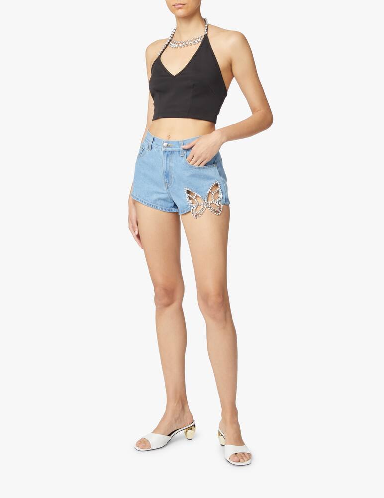 Area Denim shorts with crystal butterfly - light blue - picture 1 Area Denim shorts with crystal butterfly - light blue - picture 1