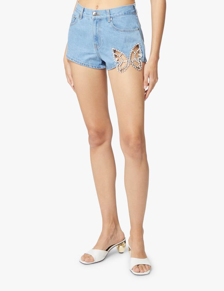 rinascente Area Denim shorts with crystal butterfly - light blue