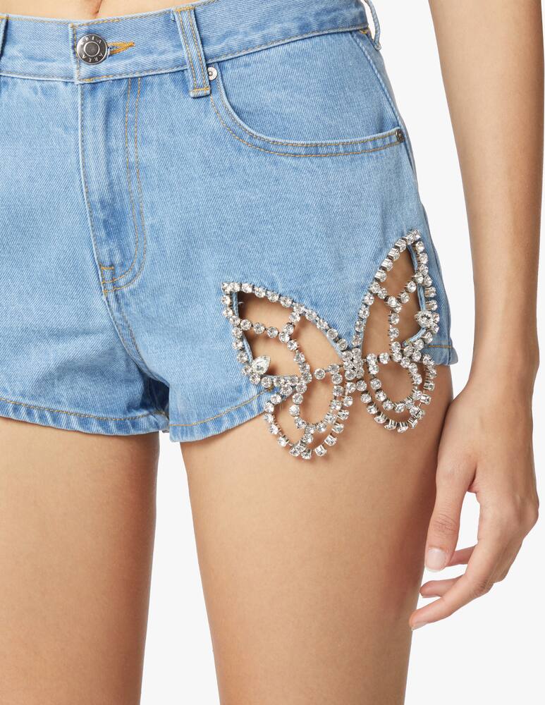 rinascente Area Denim shorts with crystal butterfly - light blue