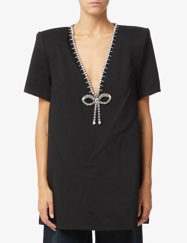 Area Crystalbow v neck mini dress - Black - picture 1 Area Crystalbow v neck mini dress - Black - picture 1