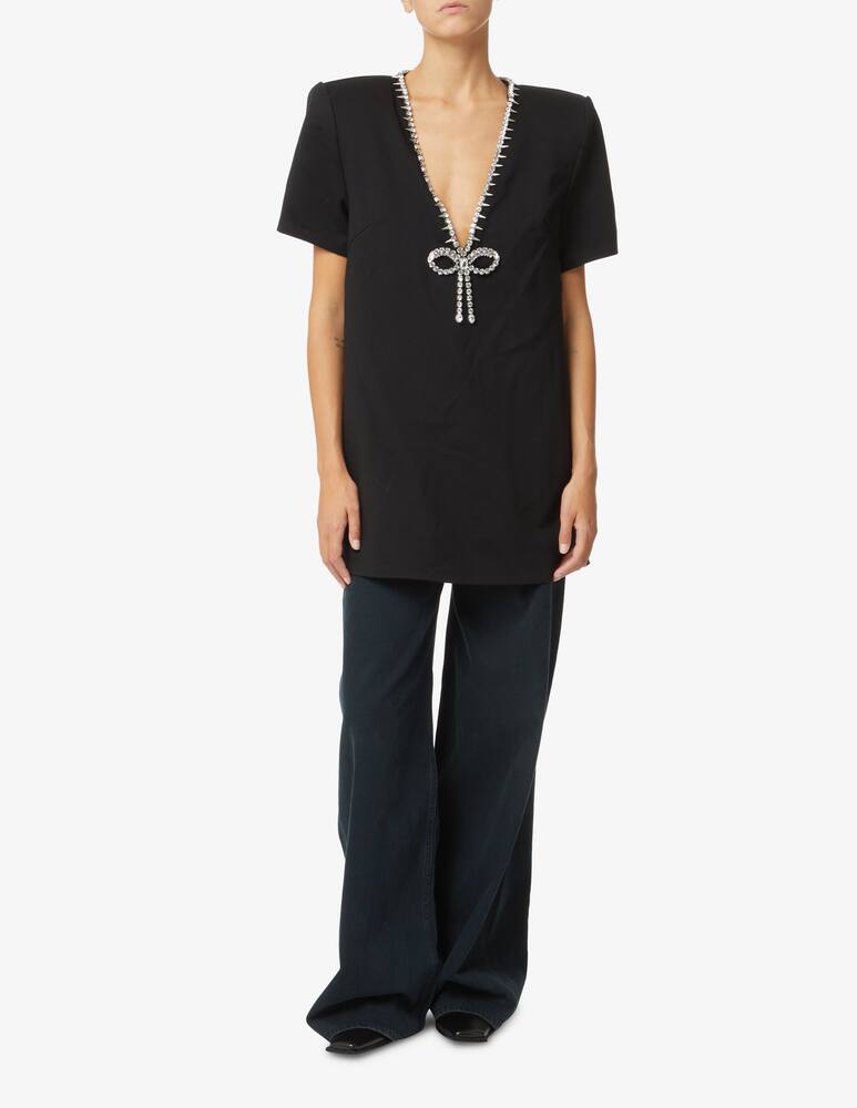 Area Crystalbow v neck mini dress - Black - picture 2 Area Crystalbow v neck mini dress - Black - picture 2